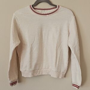Marine Layer Cream Sweater with Red Striped Collar